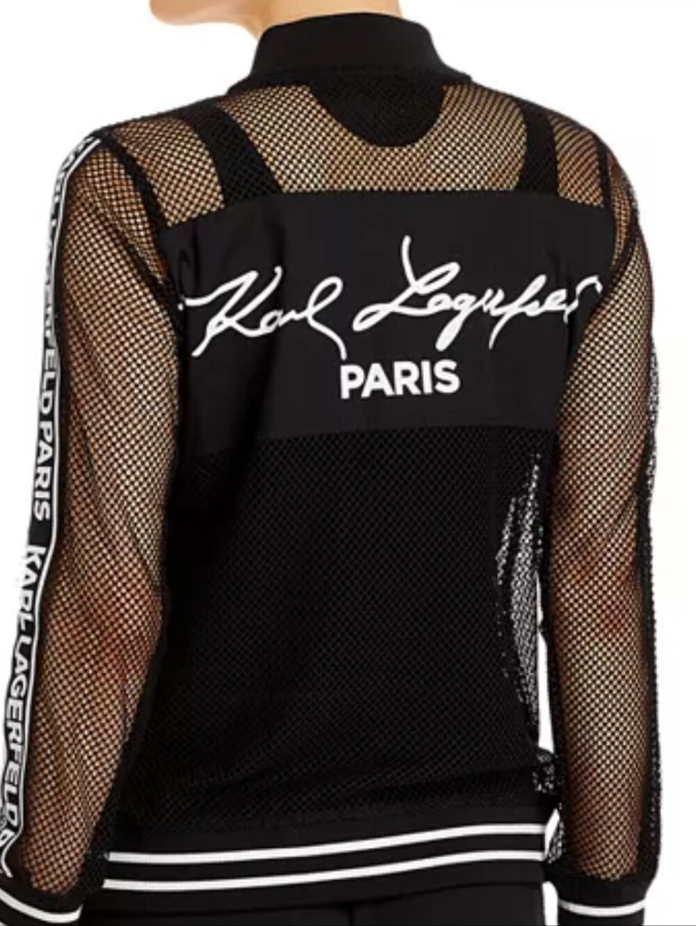 Karl Lagerfeld Black Mesh Zip-Up Jacket with Logo